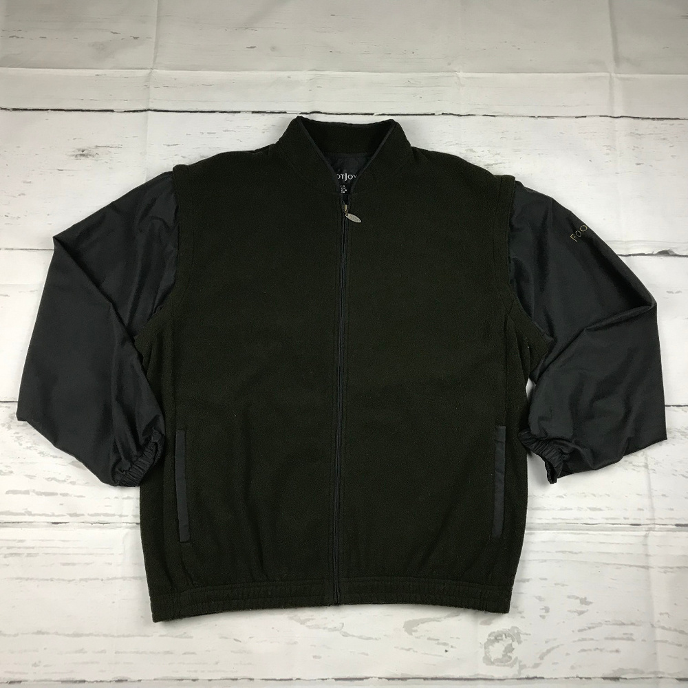 FootJoy mens L green fleece zip off sleeves full zip vest golf jacket